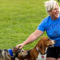 Laker pets at the dog park.